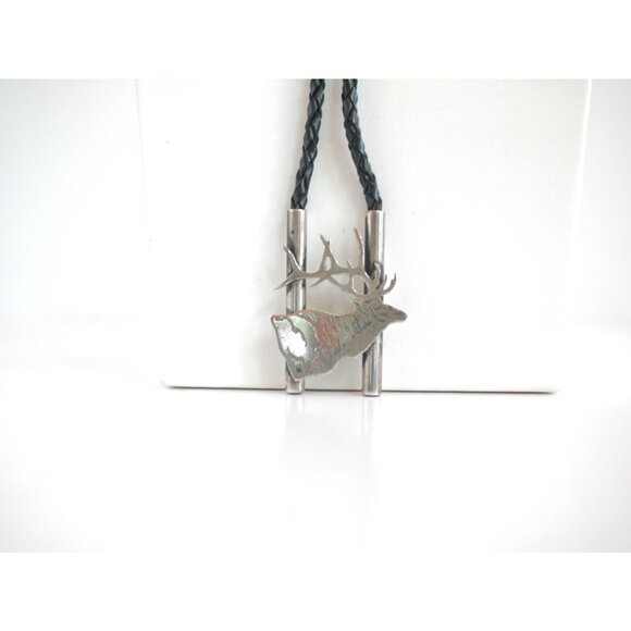 Zuni Native American BULL ELK Bolo Tie by Dale Edaakie Handmade Vintage - Picture 5 of 15